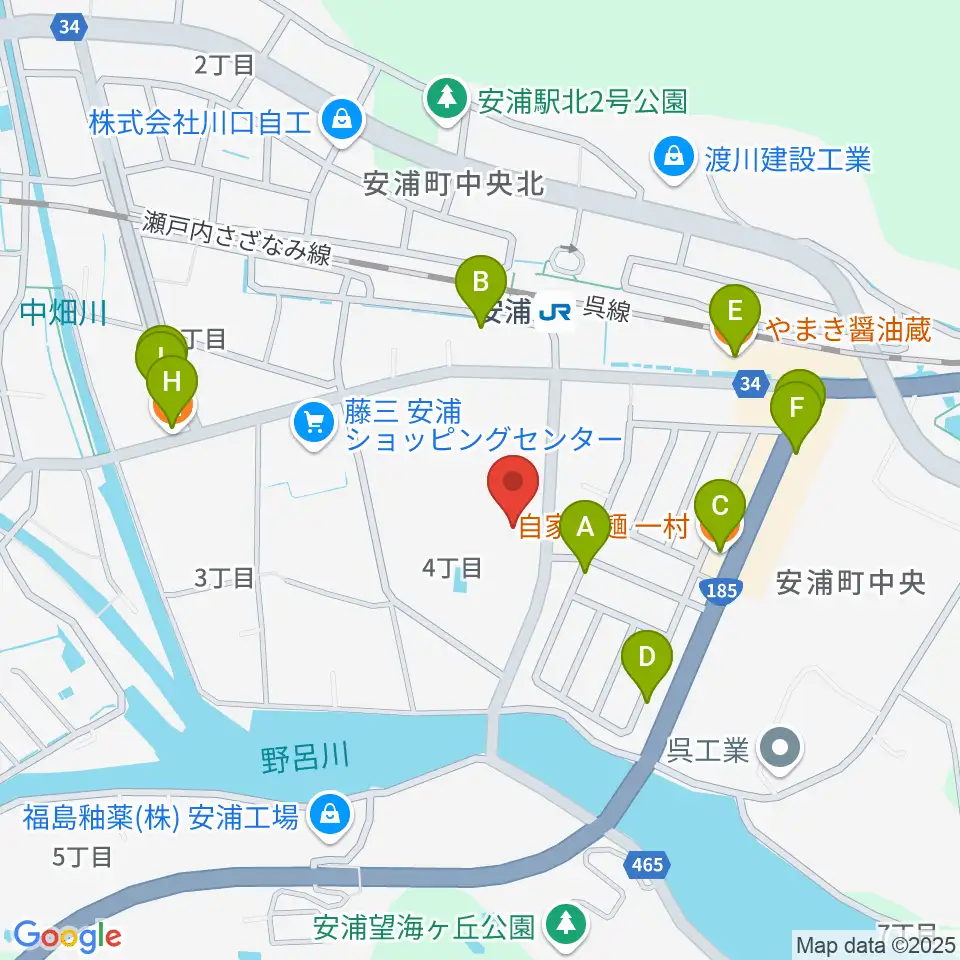 安浦まちづくりセンター周辺のファミレス・ファーストフード一覧地図