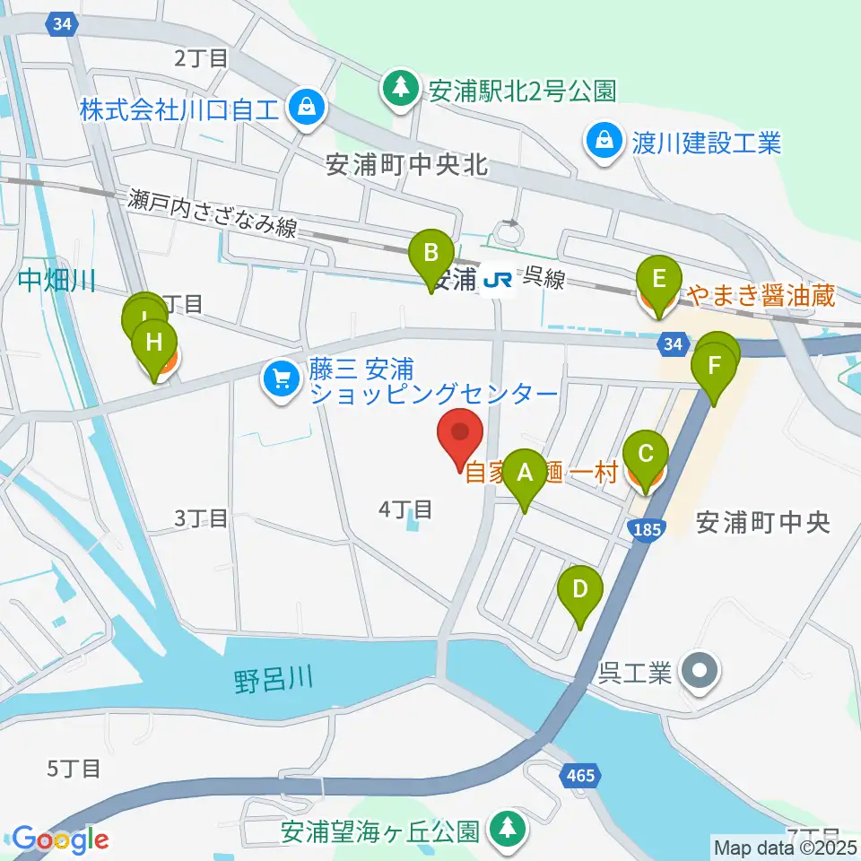 安浦まちづくりセンター周辺のファミレス・ファーストフード一覧地図