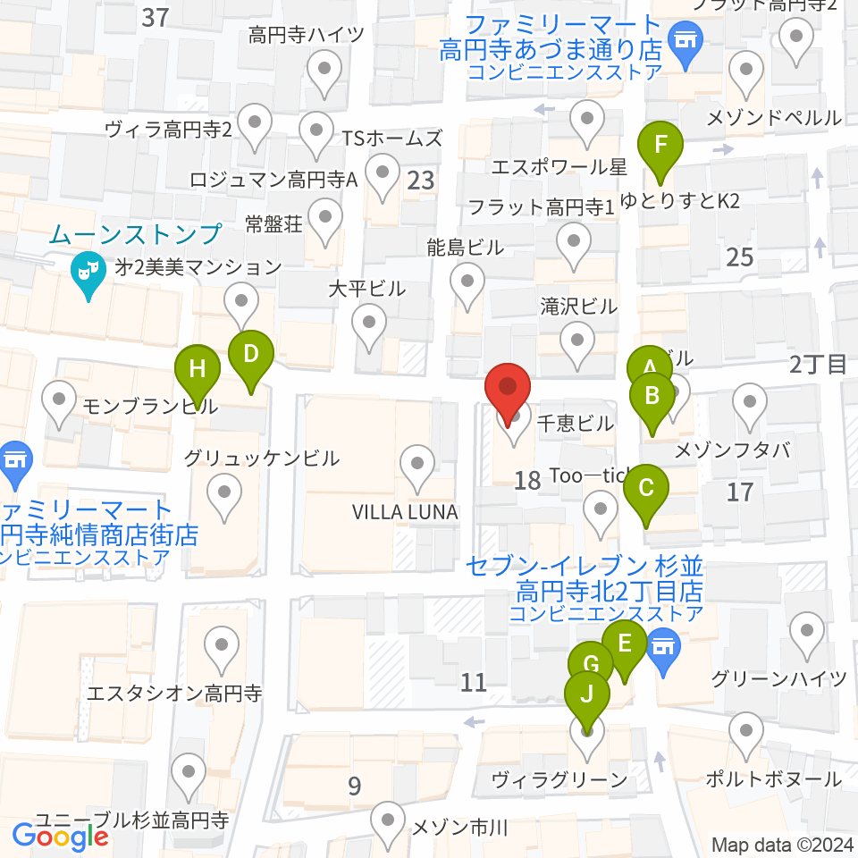 高円寺スタジオ・コヤーマ周辺のファミレス・ファーストフード一覧地図