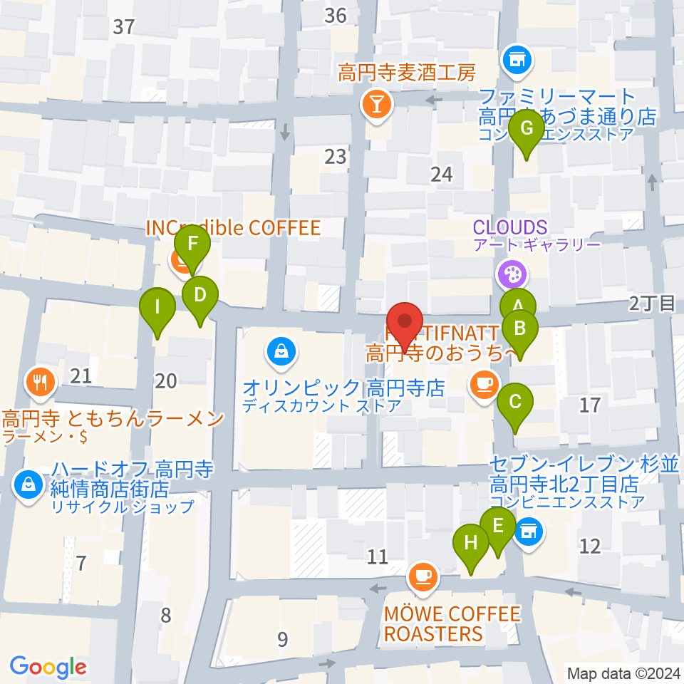 高円寺スタジオ・コヤーマ周辺のファミレス・ファーストフード一覧地図