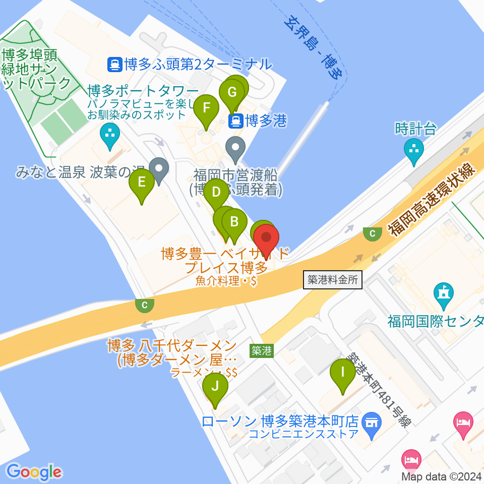 ベイサイドライブホール周辺のファミレス・ファーストフード一覧地図