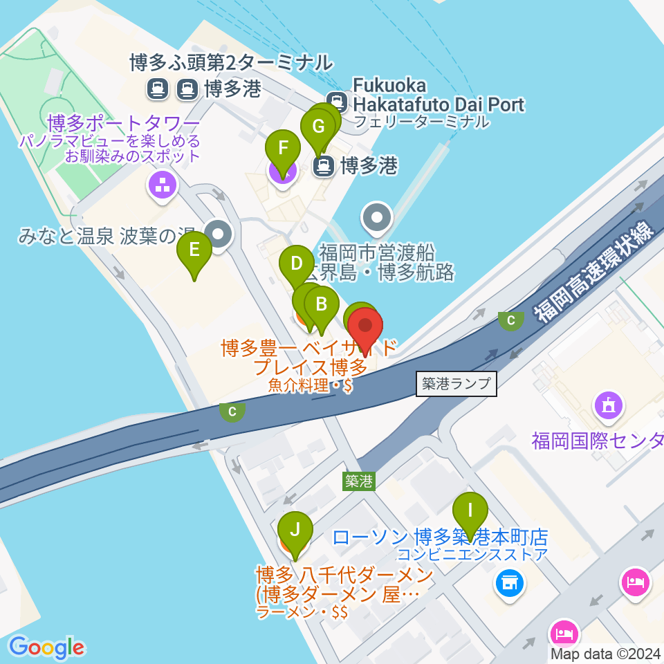 ベイサイドライブホール周辺のファミレス・ファーストフード一覧地図