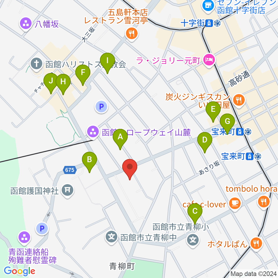 函館市公民館周辺のファミレス・ファーストフード一覧地図