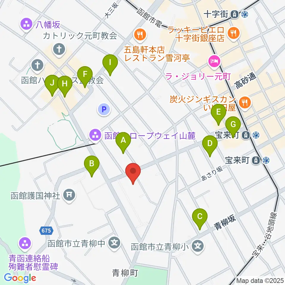 函館市公民館周辺のファミレス・ファーストフード一覧地図