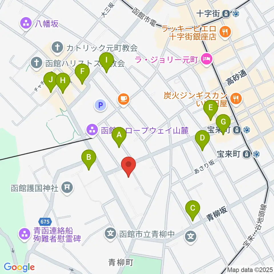 函館市公民館周辺のファミレス・ファーストフード一覧地図