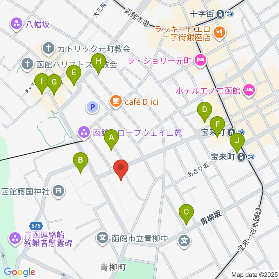 函館市公民館周辺のファミレス・ファーストフード一覧地図