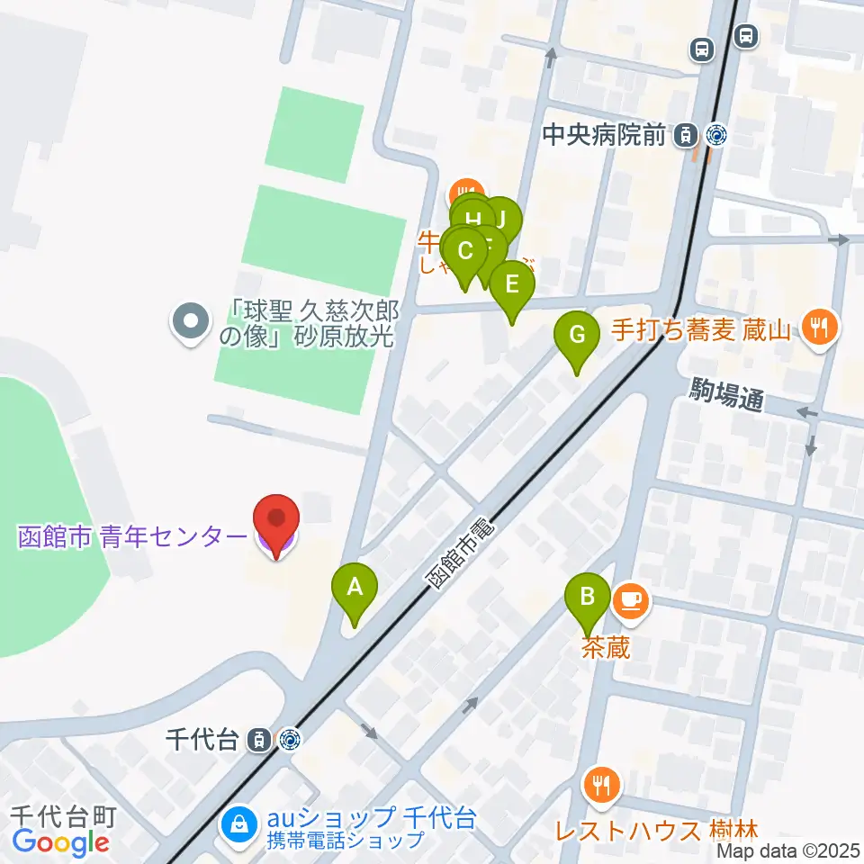 函館市青年センター周辺のファミレス・ファーストフード一覧地図