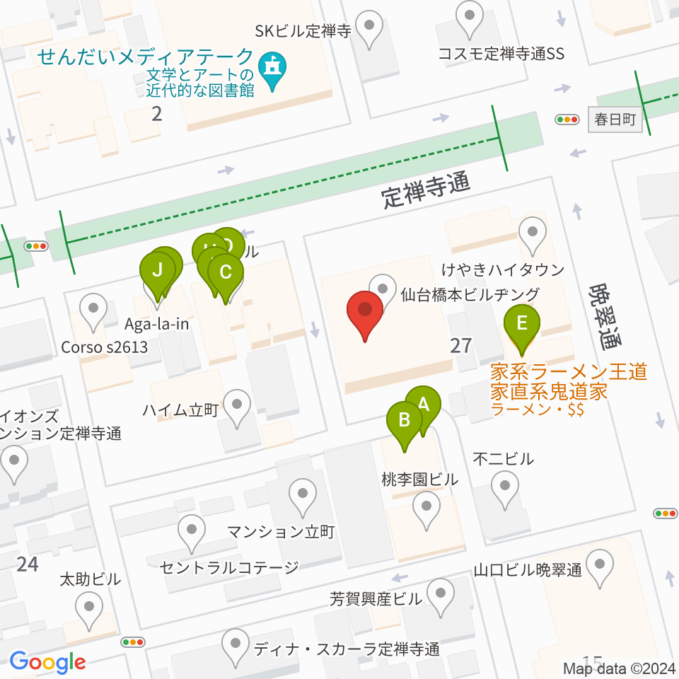 NHK文化センター 仙台教室周辺のファミレス・ファーストフード一覧地図