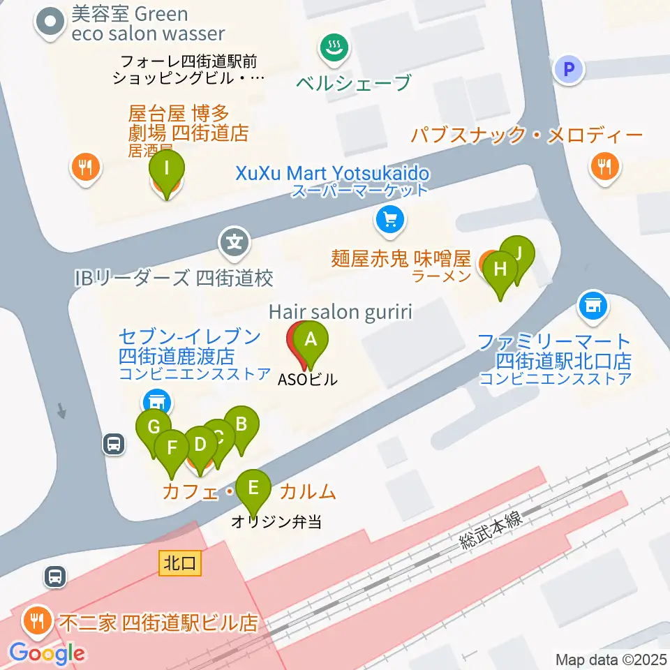 アイバ楽器 四街道駅前センター周辺のファミレス・ファーストフード一覧地図