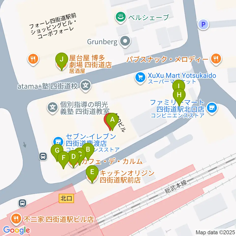 アイバ楽器 四街道駅前センター周辺のファミレス・ファーストフード一覧地図