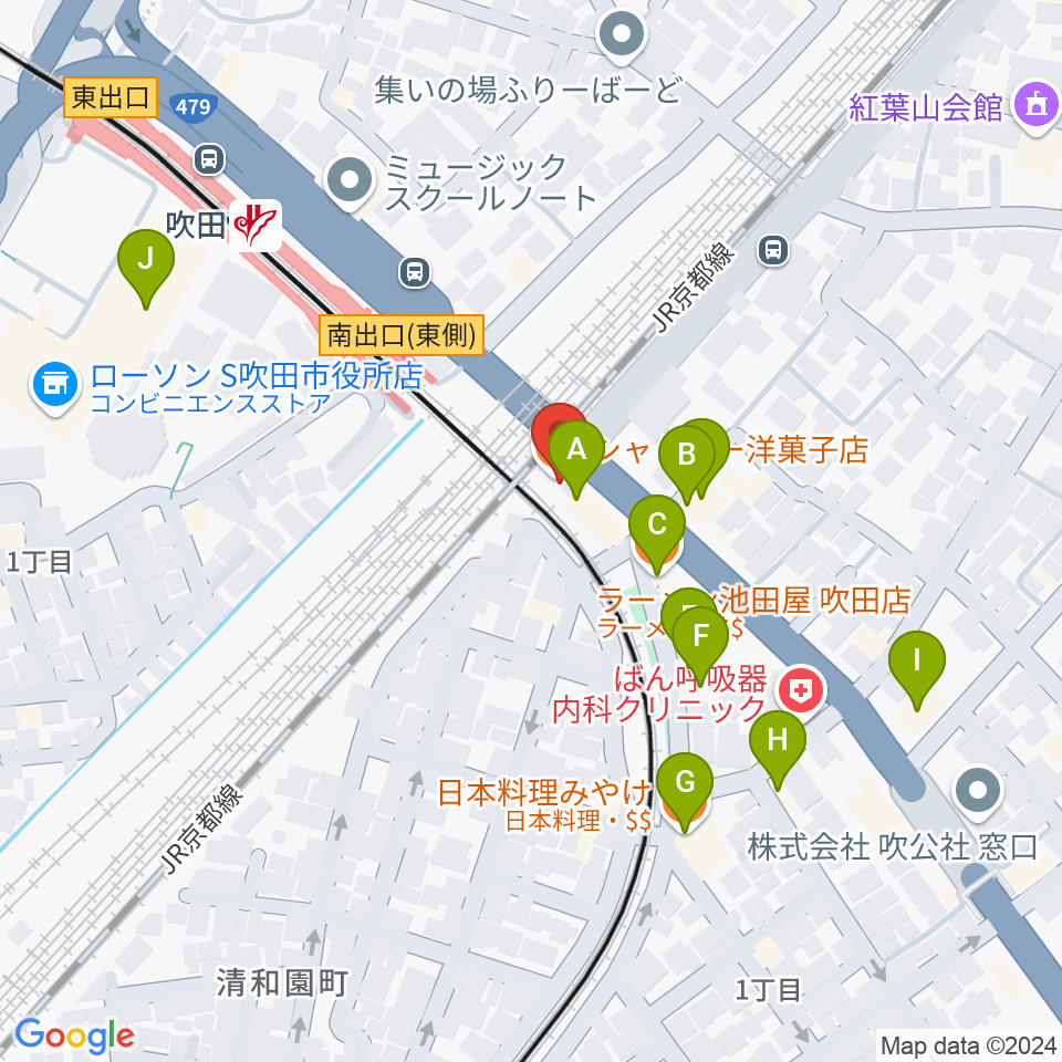 エコー音楽室周辺のファミレス・ファーストフード一覧地図