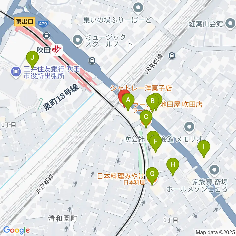 エコー音楽室周辺のファミレス・ファーストフード一覧地図