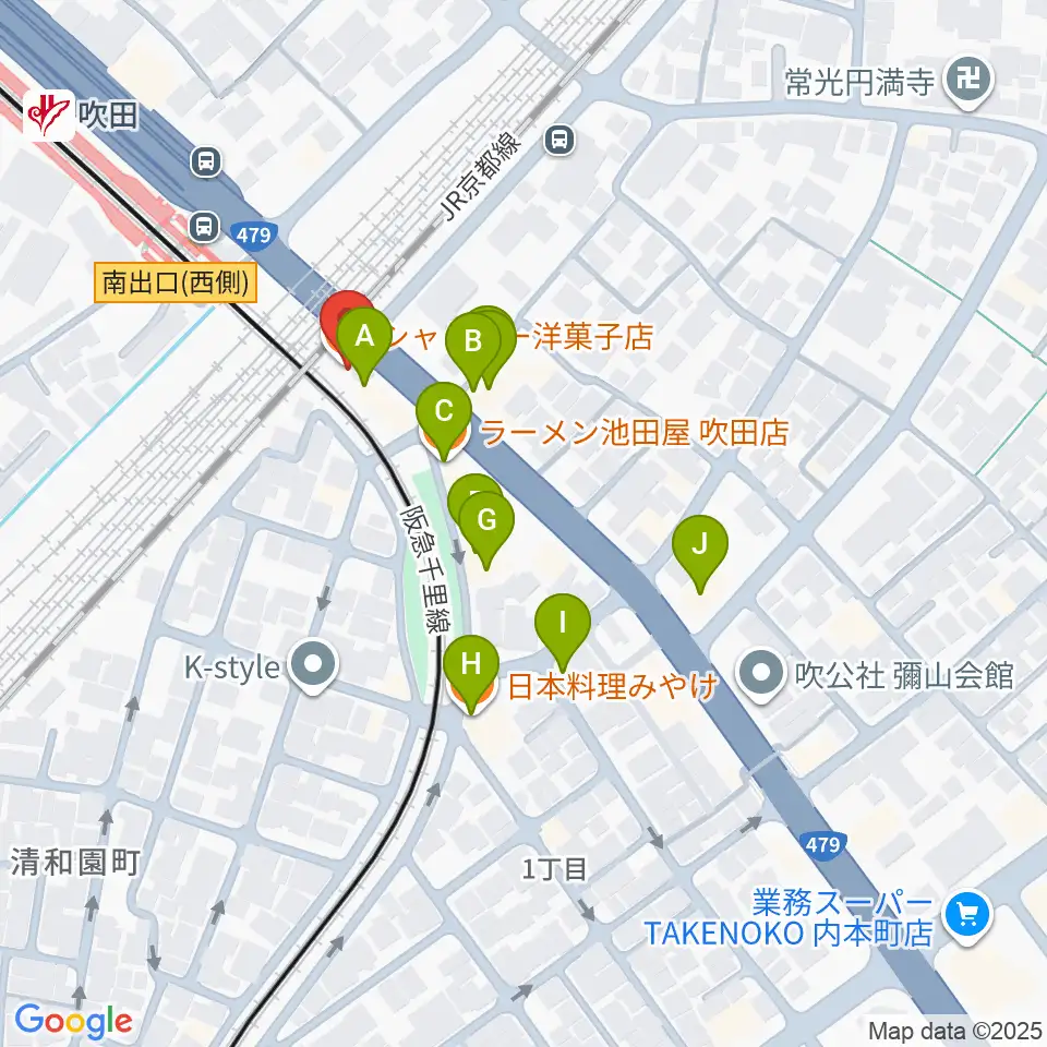 エコー音楽室周辺のファミレス・ファーストフード一覧地図