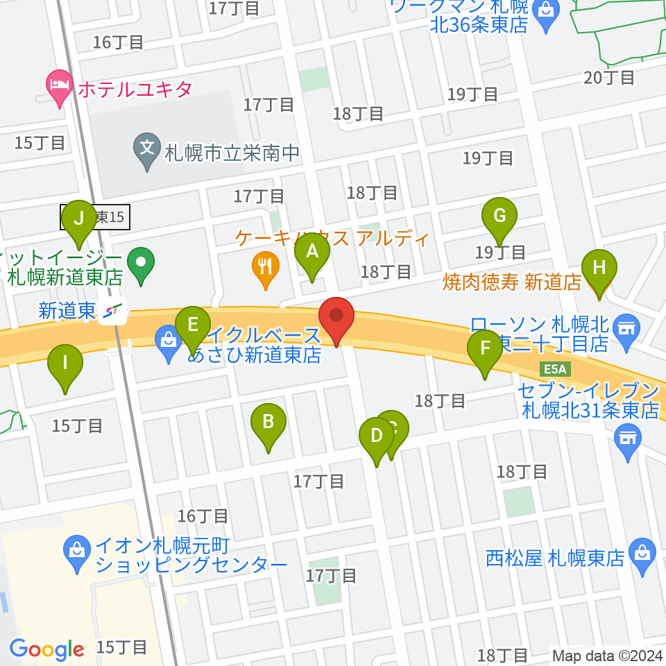 札幌SOLID周辺のファミレス・ファーストフード一覧地図