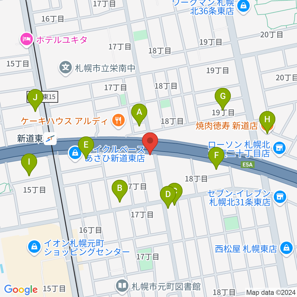 札幌SOLID周辺のファミレス・ファーストフード一覧地図