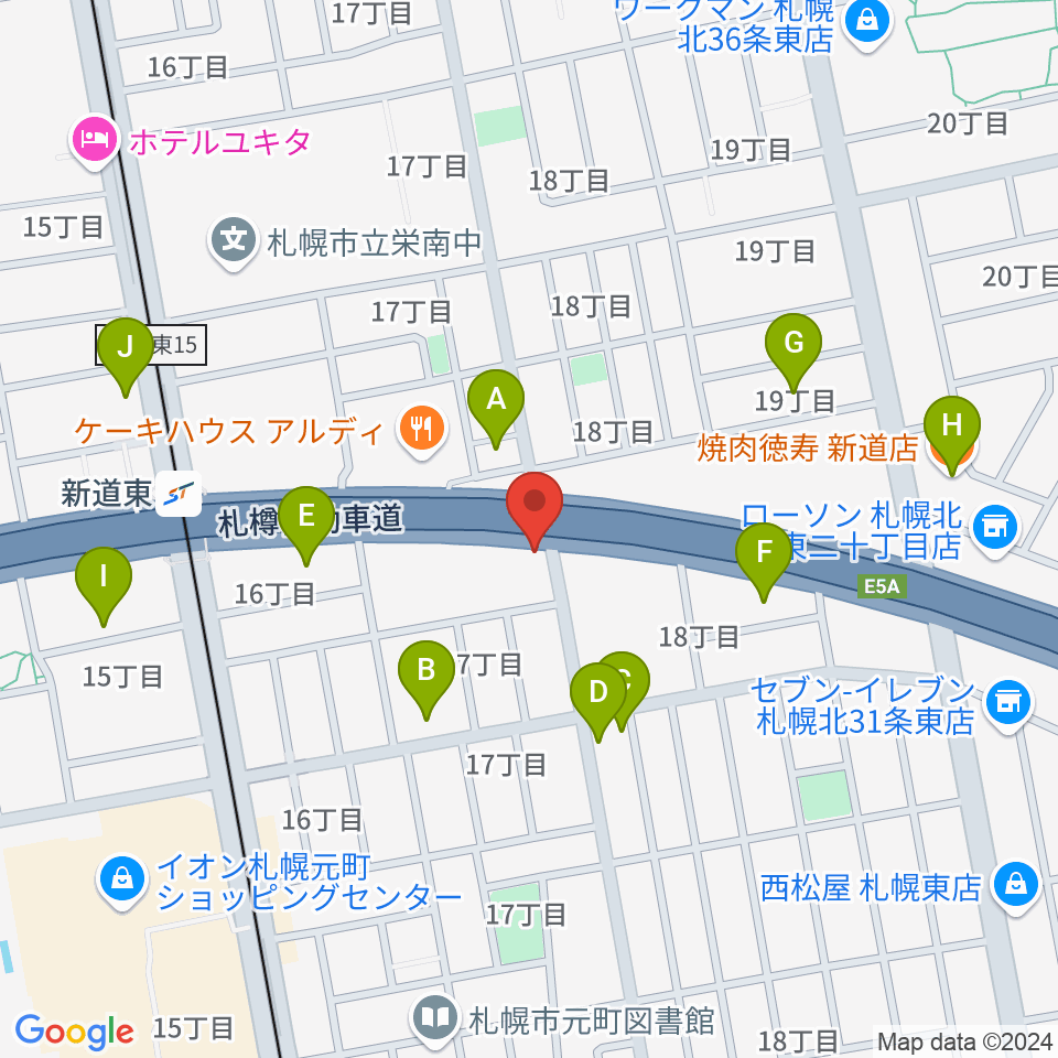 札幌SOLID周辺のファミレス・ファーストフード一覧地図