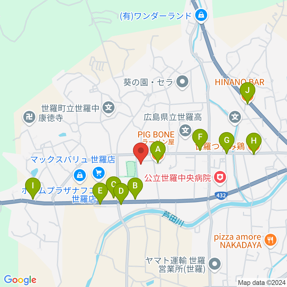 せら文化センター パストラルホール周辺のファミレス・ファーストフード一覧地図