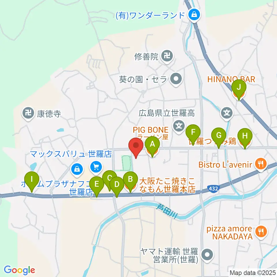 せら文化センター パストラルホール周辺のファミレス・ファーストフード一覧地図