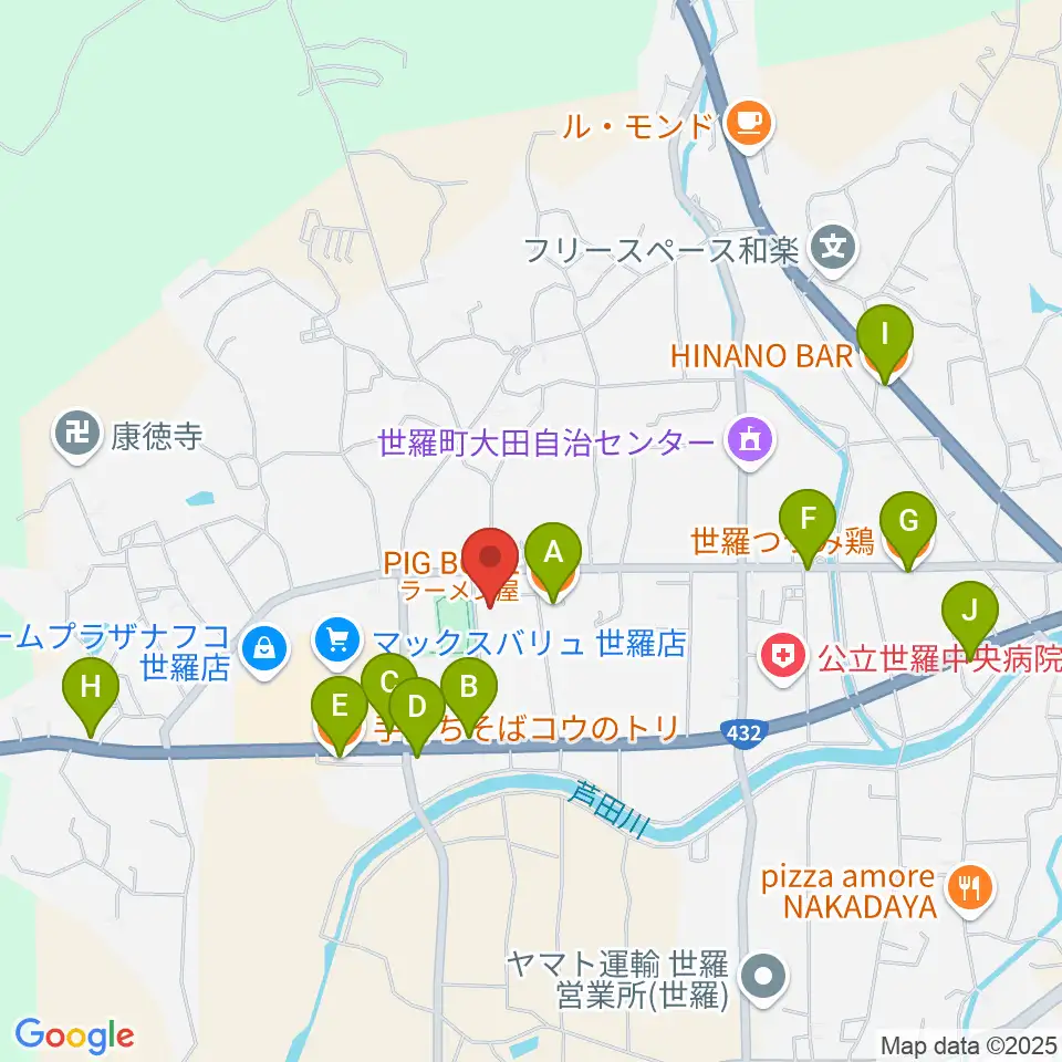 せら文化センター パストラルホール周辺のファミレス・ファーストフード一覧地図
