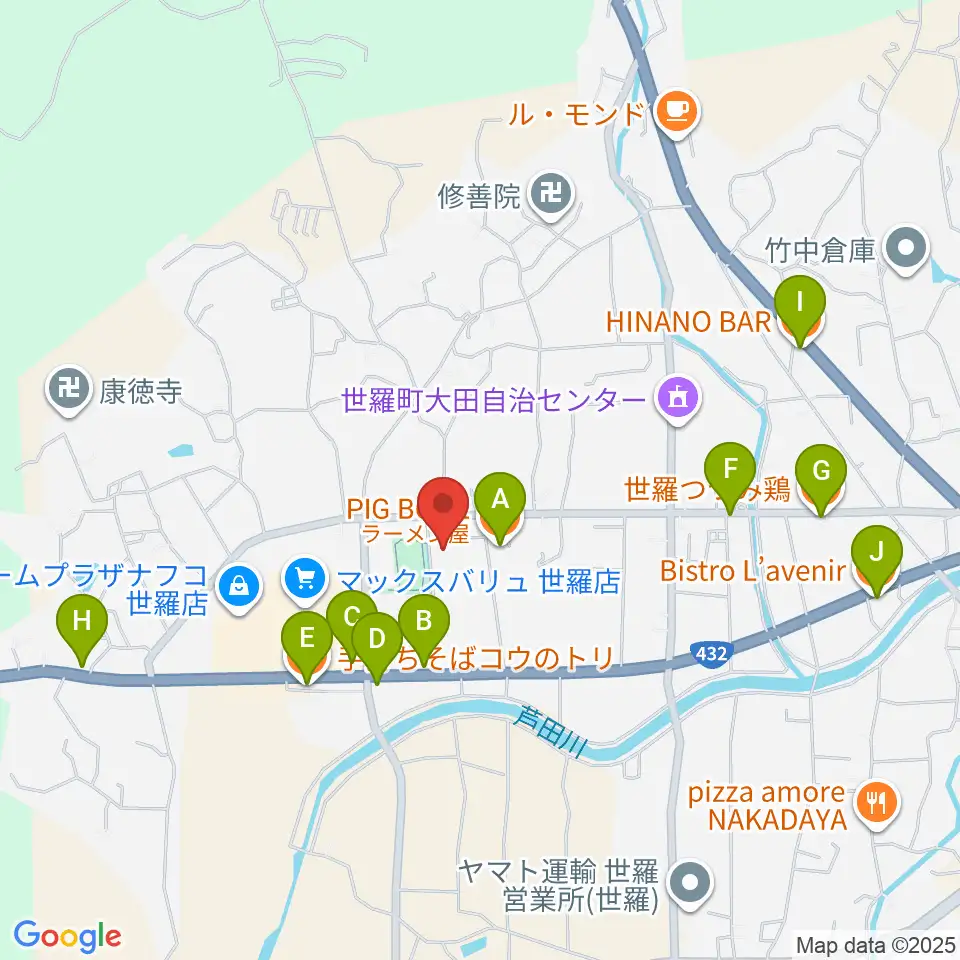 せら文化センター パストラルホール周辺のファミレス・ファーストフード一覧地図