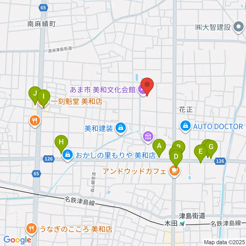 あま市美和文化会館周辺のファミレス・ファーストフード一覧地図