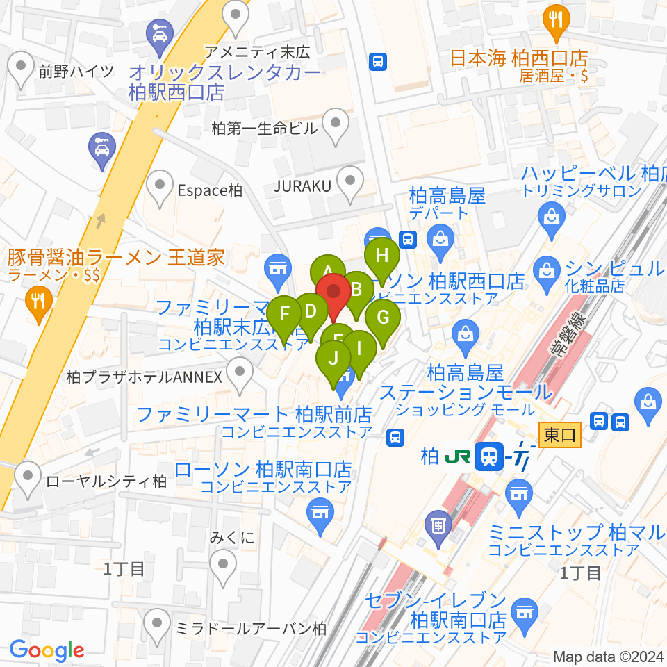 NHK文化センター柏教室周辺のファミレス・ファーストフード一覧地図