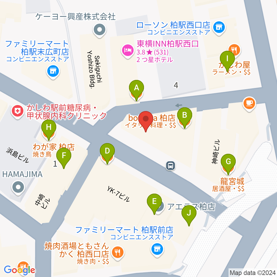 NHK文化センター柏教室周辺のファミレス・ファーストフード一覧地図