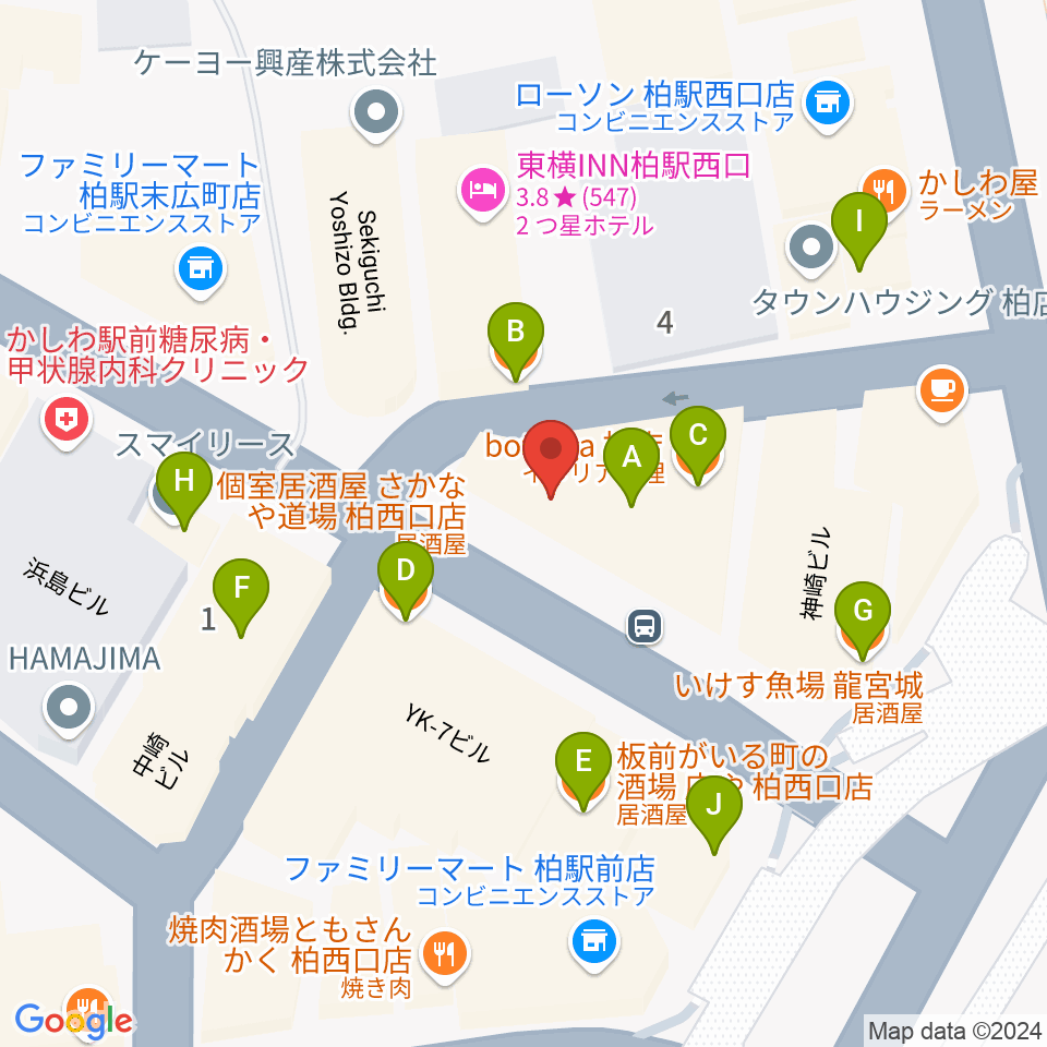 NHK文化センター柏教室周辺のファミレス・ファーストフード一覧地図