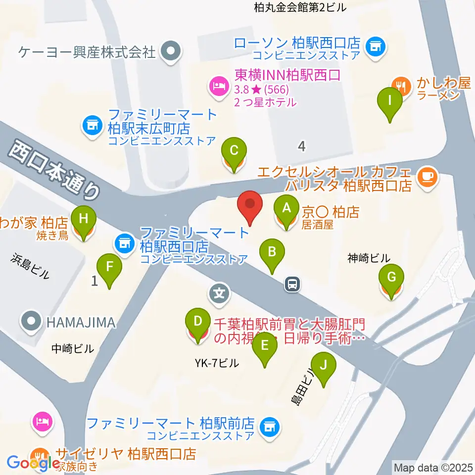 NHK文化センター柏教室周辺のファミレス・ファーストフード一覧地図