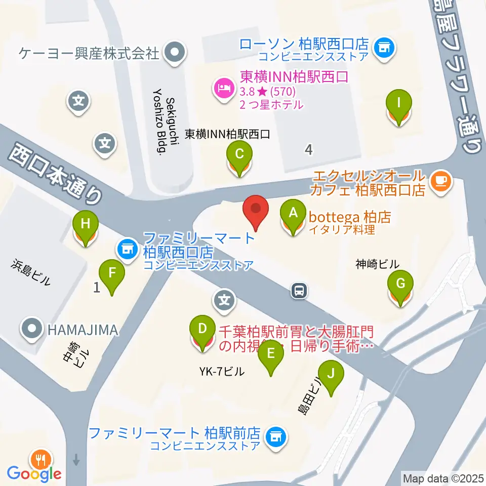 NHK文化センター柏教室周辺のファミレス・ファーストフード一覧地図