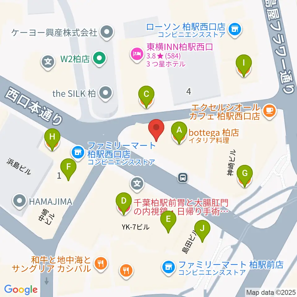 NHK文化センター柏教室周辺のファミレス・ファーストフード一覧地図