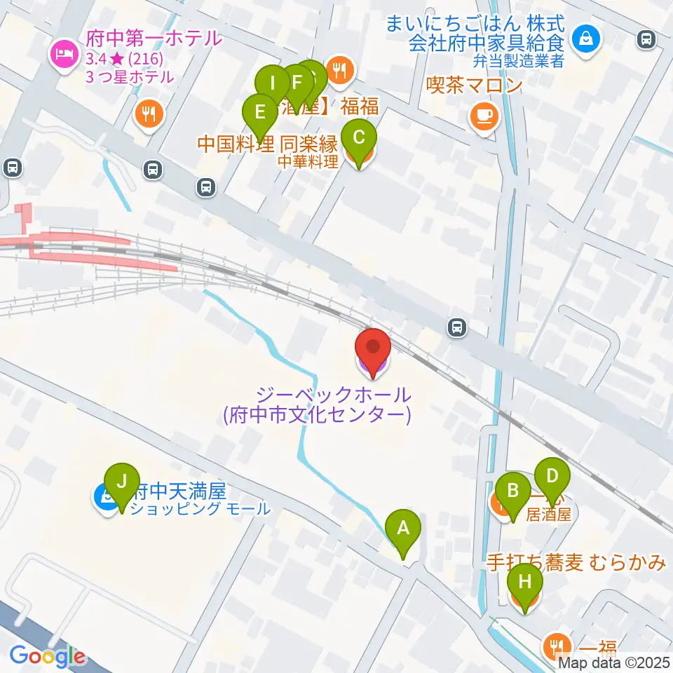 ジーベックホール周辺のファミレス・ファーストフード一覧地図