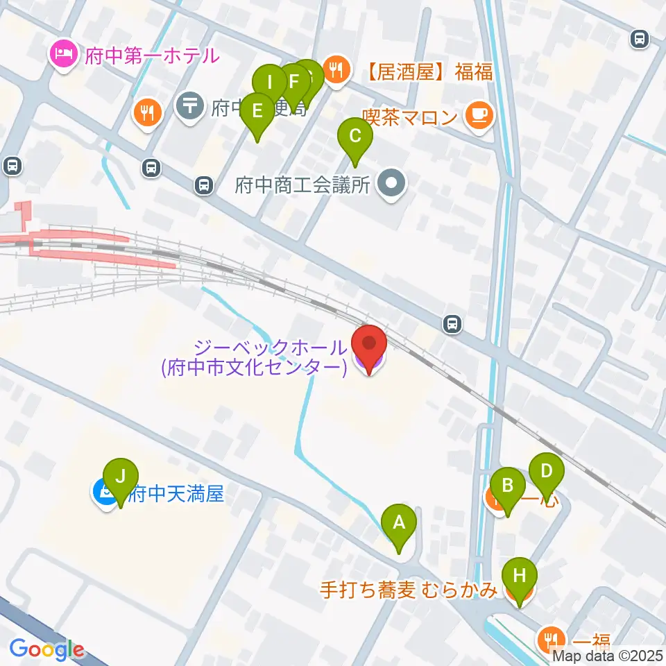 ジーベックホール周辺のファミレス・ファーストフード一覧地図