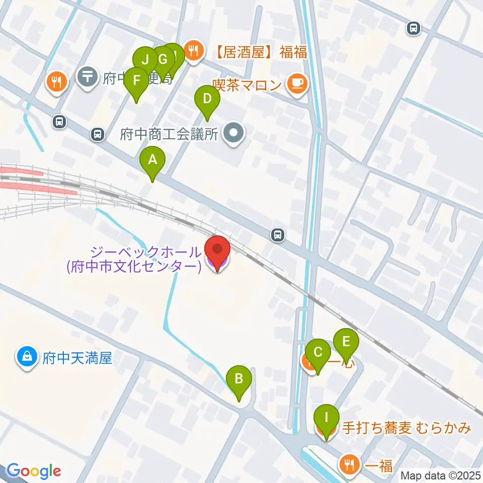 ジーベックホール周辺のファミレス・ファーストフード一覧地図