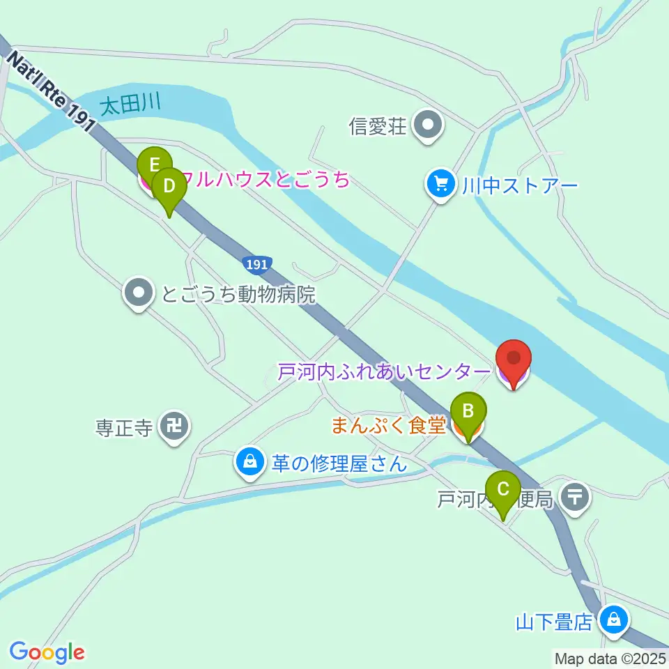 戸河内ふれあいセンター周辺のファミレス・ファーストフード一覧地図
