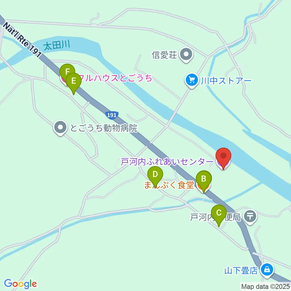 戸河内ふれあいセンター周辺のファミレス・ファーストフード一覧地図