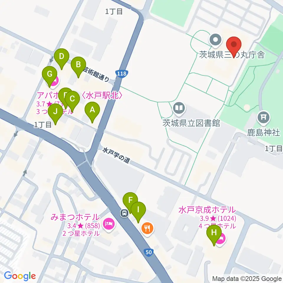 NHK文化センター 水戸教室周辺のファミレス・ファーストフード一覧地図