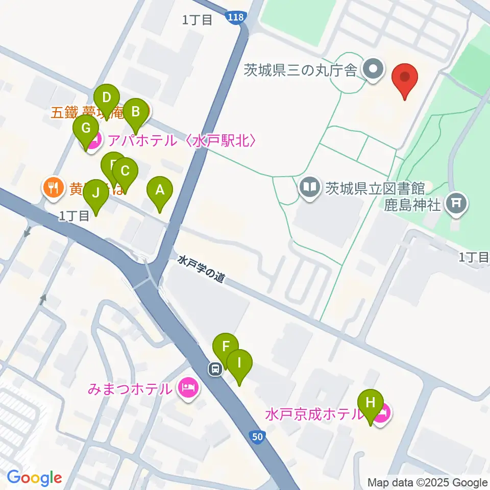 NHK文化センター 水戸教室周辺のファミレス・ファーストフード一覧地図