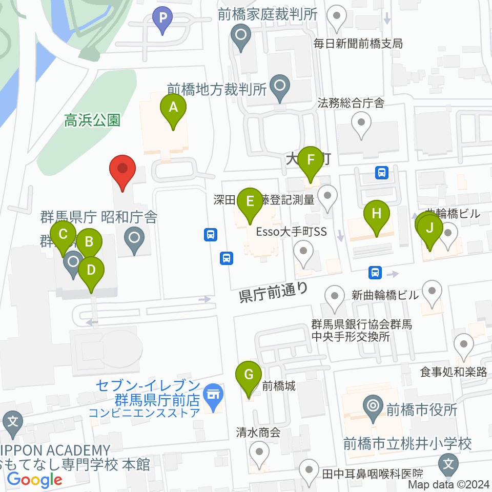 NHK文化センター 前橋教室周辺のファミレス・ファーストフード一覧地図