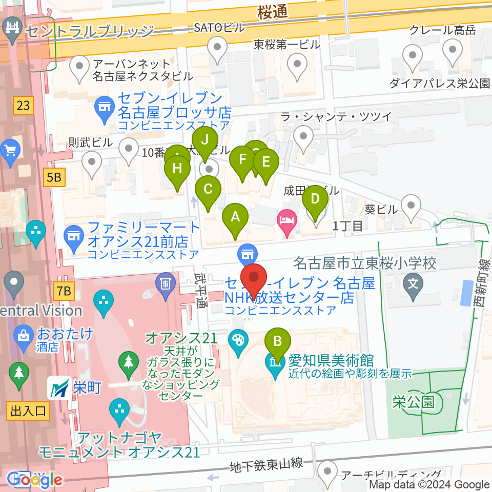 NHK文化センター 名古屋教室周辺のファミレス・ファーストフード一覧地図