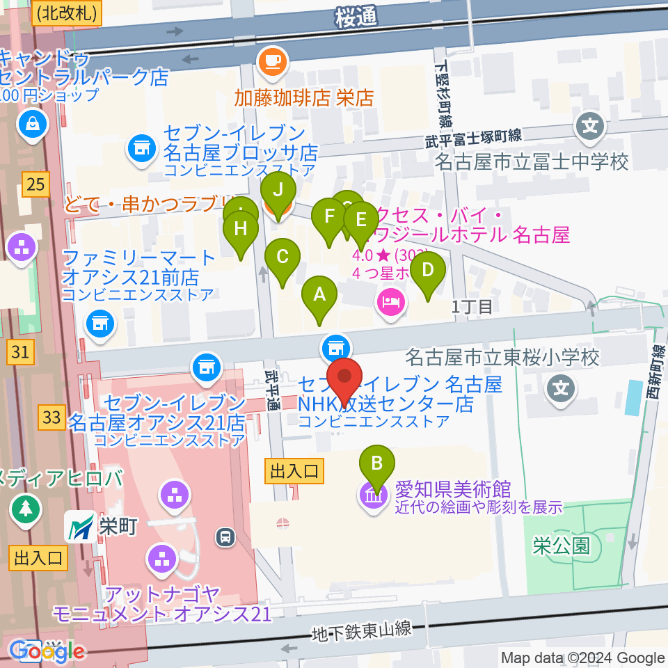 NHK文化センター 名古屋教室周辺のファミレス・ファーストフード一覧地図