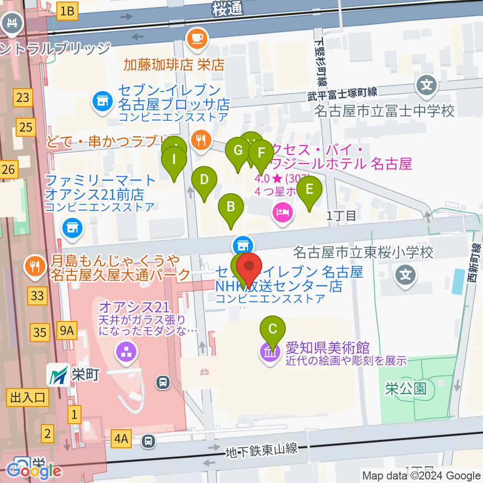 NHK文化センター 名古屋教室周辺のファミレス・ファーストフード一覧地図