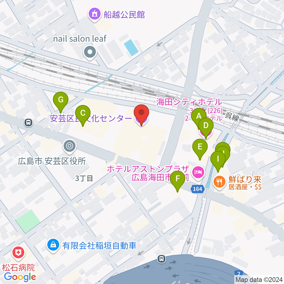 安芸区民文化センター周辺のファミレス・ファーストフード一覧地図