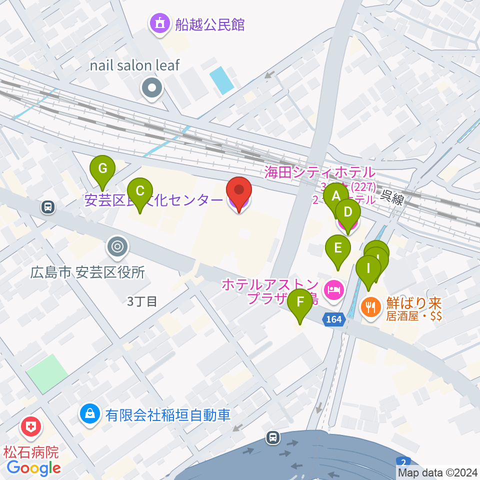 安芸区民文化センター周辺のファミレス・ファーストフード一覧地図