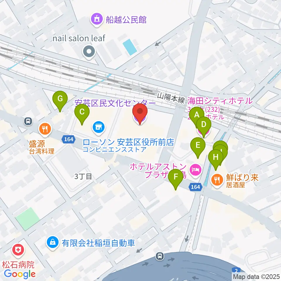安芸区民文化センター周辺のファミレス・ファーストフード一覧地図