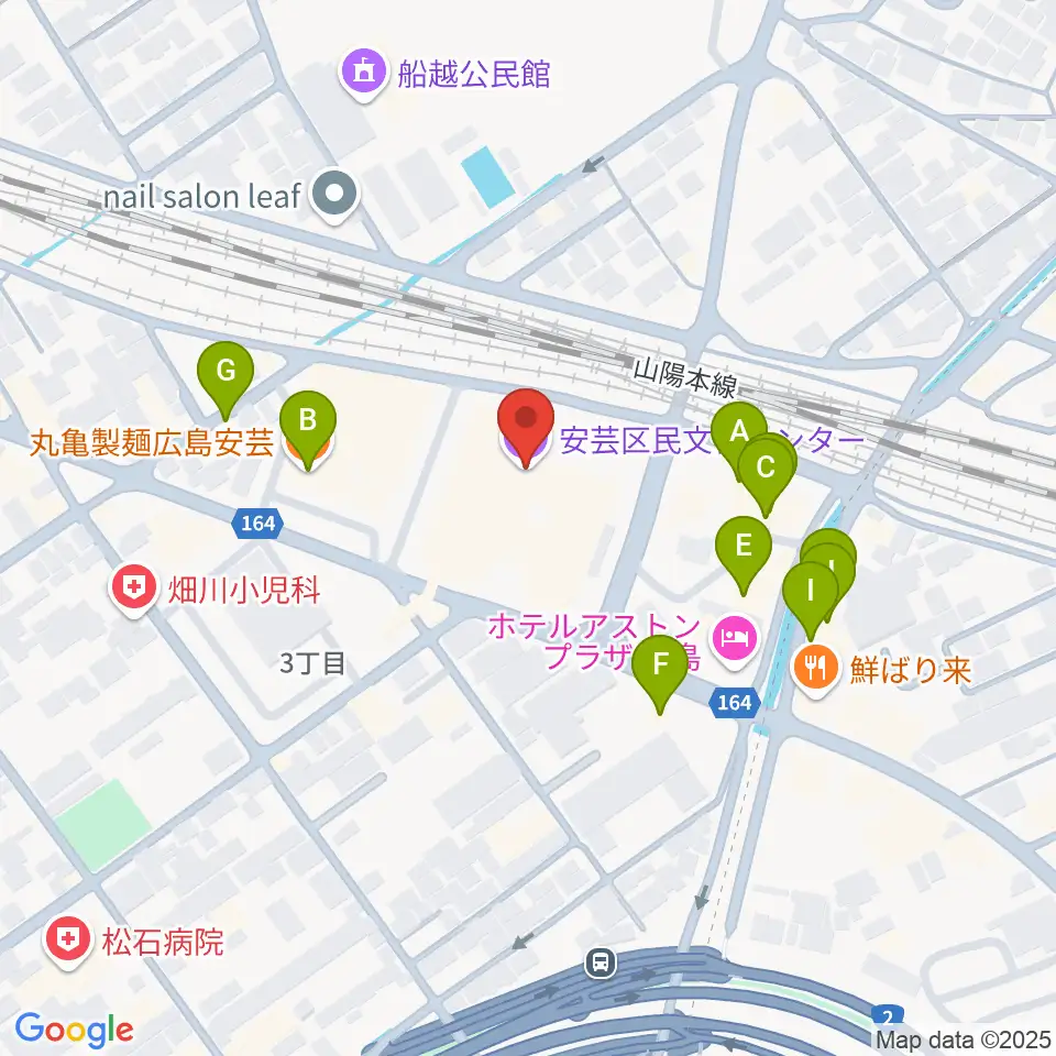 安芸区民文化センター周辺のファミレス・ファーストフード一覧地図