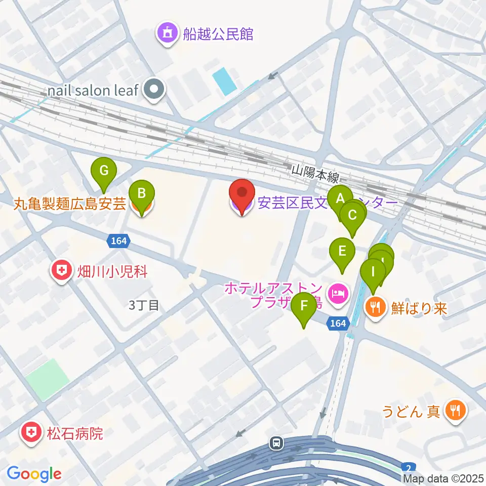 安芸区民文化センター周辺のファミレス・ファーストフード一覧地図