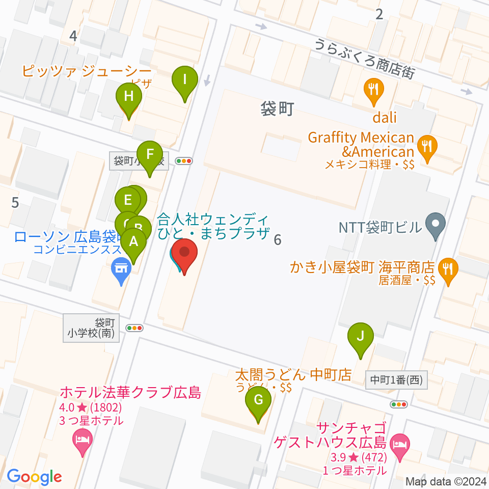 合人社ウェンディひと・まちプラザ周辺のファミレス・ファーストフード一覧地図