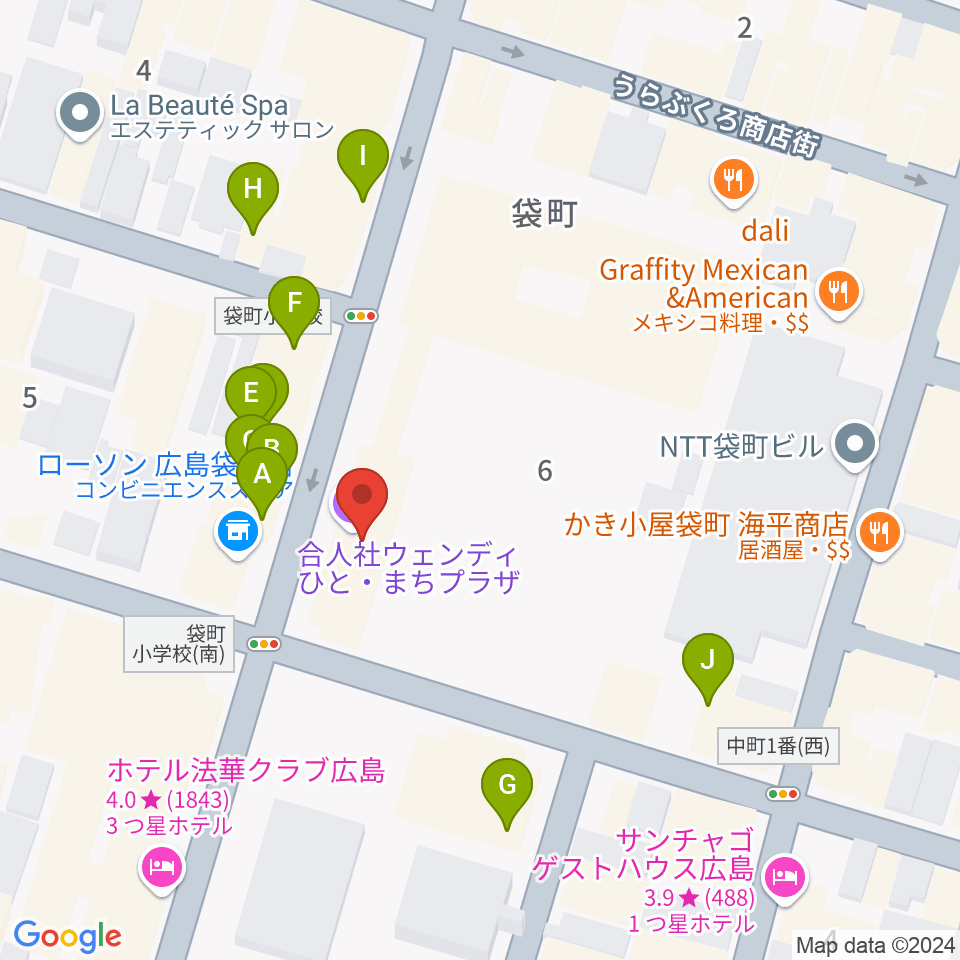 合人社ウェンディひと・まちプラザ周辺のファミレス・ファーストフード一覧地図