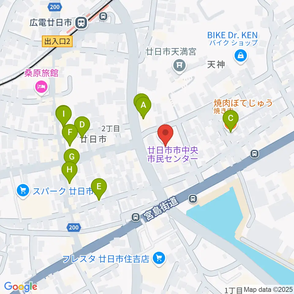 廿日市市中央市民センター周辺のファミレス・ファーストフード一覧地図